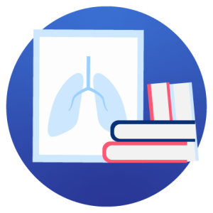 poster of lungs and medical books